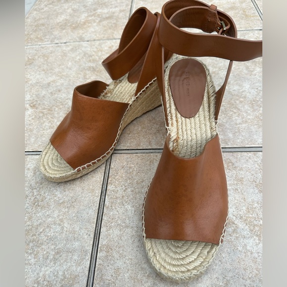 Celine Tan Jute Leather Wrap around Wedge Platform Espadrilles - Picture 15 of 16